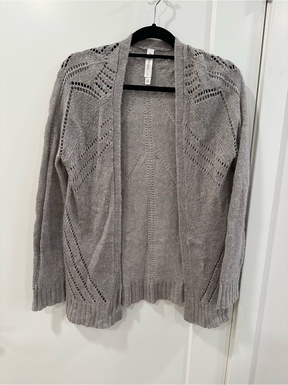 Aeropostale Gray Pointelle Open Front Cardigan Large